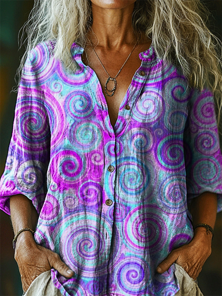 SOLENE – BOHEMIAN RIPPLE ART LINEN SHIRT