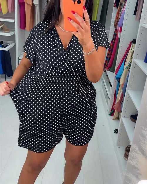 Peyton - Casual Short Sleeve and Dot Print Jumpsuit