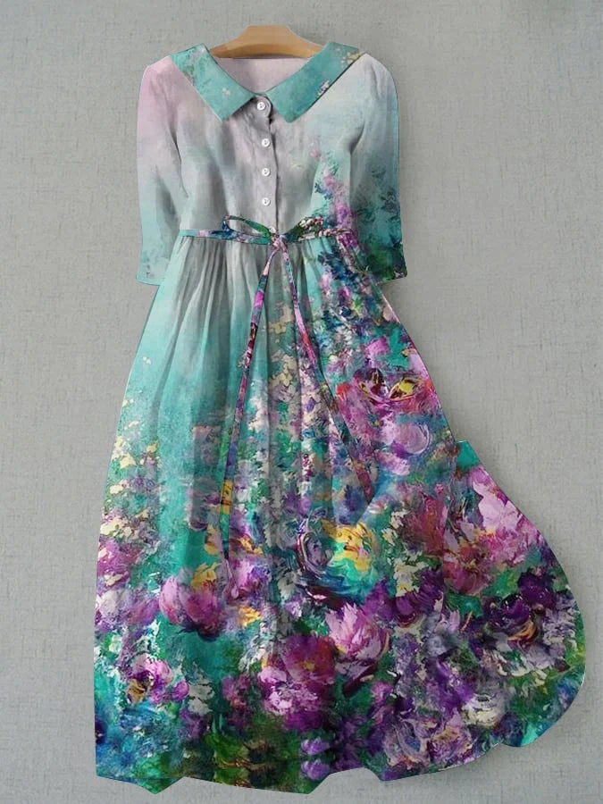 Tessa - Women's Floral Print Dress with Lace-Up Waist