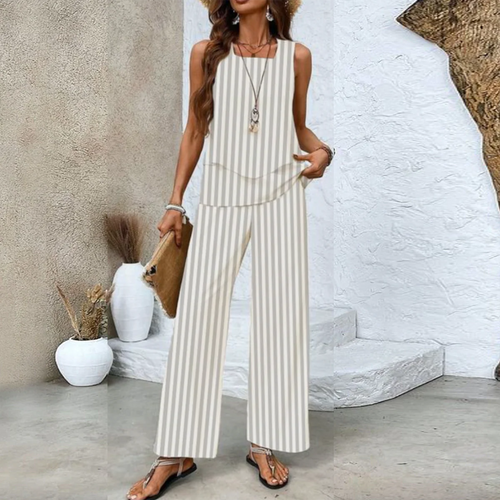 Lunvra Green Plant Print Square Neck Two Piece Set