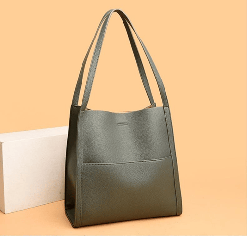 Solid colour simple genuine leather shoulder bag