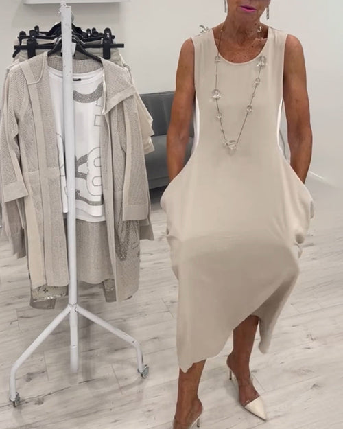 MIREYA – SLEEVELESS PATCHWORK POCKET DRESS