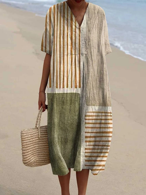 Women's Abstract Geometric Pattern Art Print Sleeveless Pocket Wrap Dress