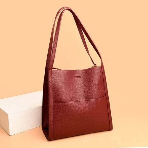Solid colour simple genuine leather shoulder bag