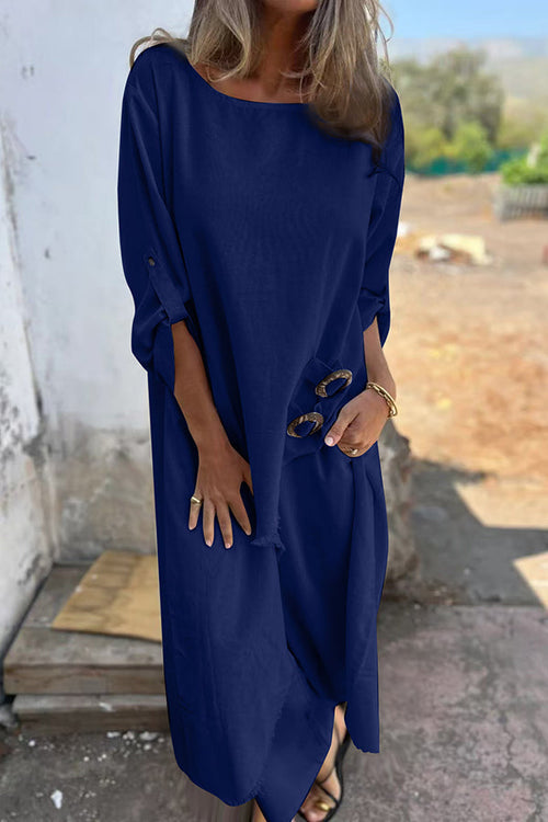 Jamilah – Linen Blend Ring Detail Blouse & Trousers Set