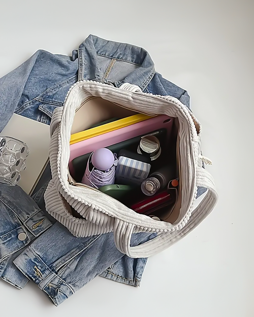 Tilda – Ribbed Tote Bag with Cord Detail