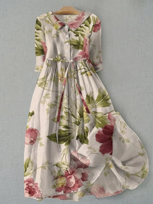 Baylee - Retro Floral Dress with Lace-Up Waist