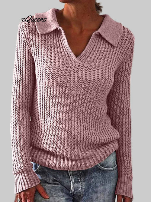 Eveline – Women’s Casual Lapel Long-Sleeve Sweater