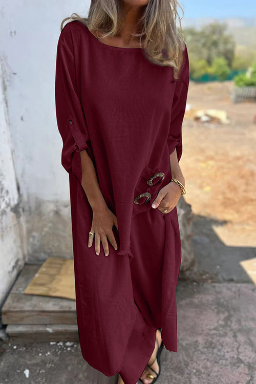 Jamilah – Linen Blend Ring Detail Blouse & Trousers Set