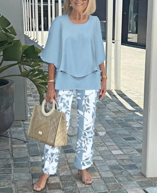 Lunvra Grey Round Neck Two Piece Set