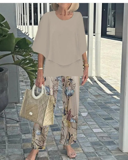 Lunvra Grey Round Neck Two Piece Set