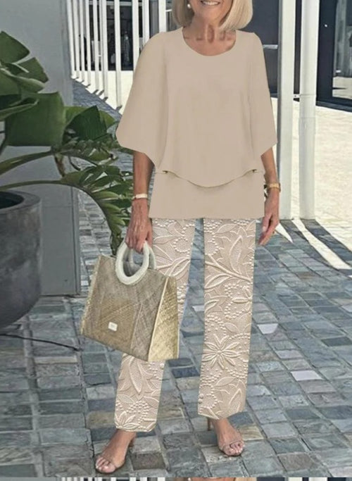 Lunvra Grey Round Neck Two Piece Set