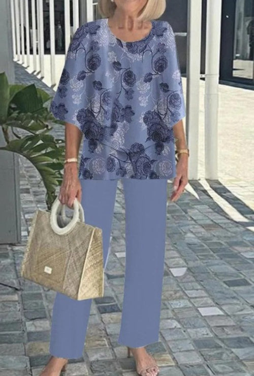 Lunvra Grey Round Neck Two Piece Set