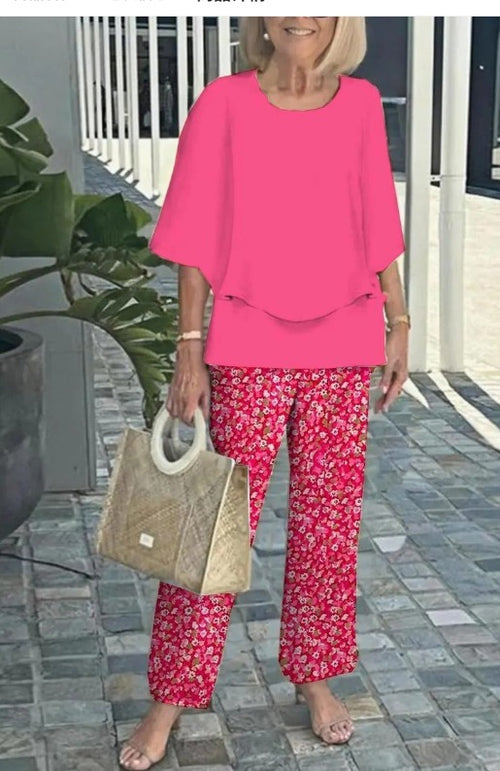 Lunvra Grey Round Neck Two Piece Set