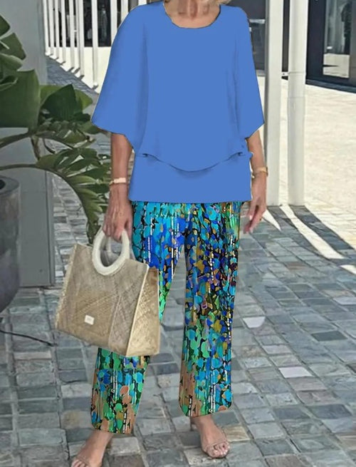 Lunvra Grey Round Neck Two Piece Set