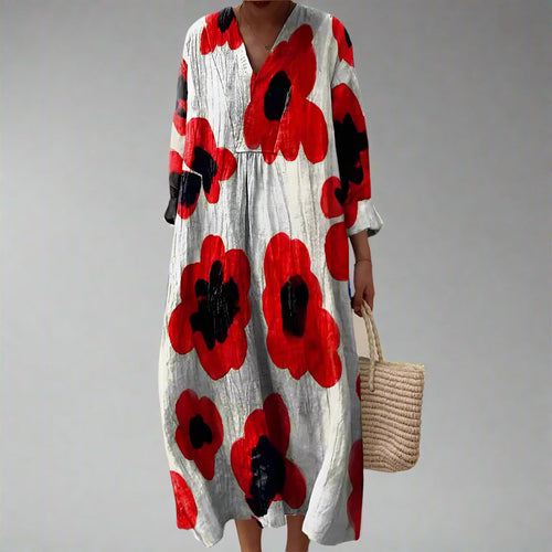 Evelyn | Striking Poppy Print Maxi Dress