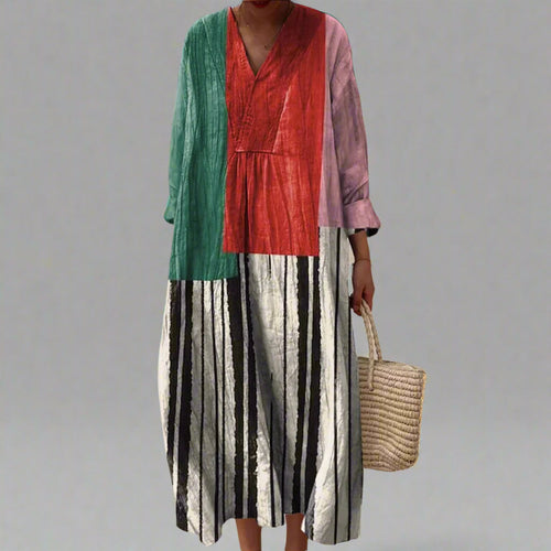 Harriet | Striped Maxi Dress with Colorblock Design
