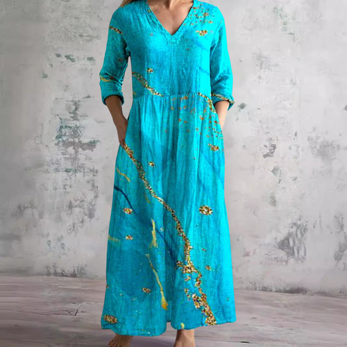 Dearyn | Summer Dress with V-Neck and Floral Pattern