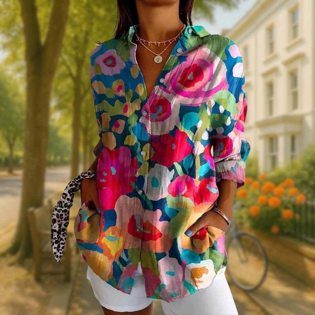 VIANELA™ | Floral Print Button-Up Blouse