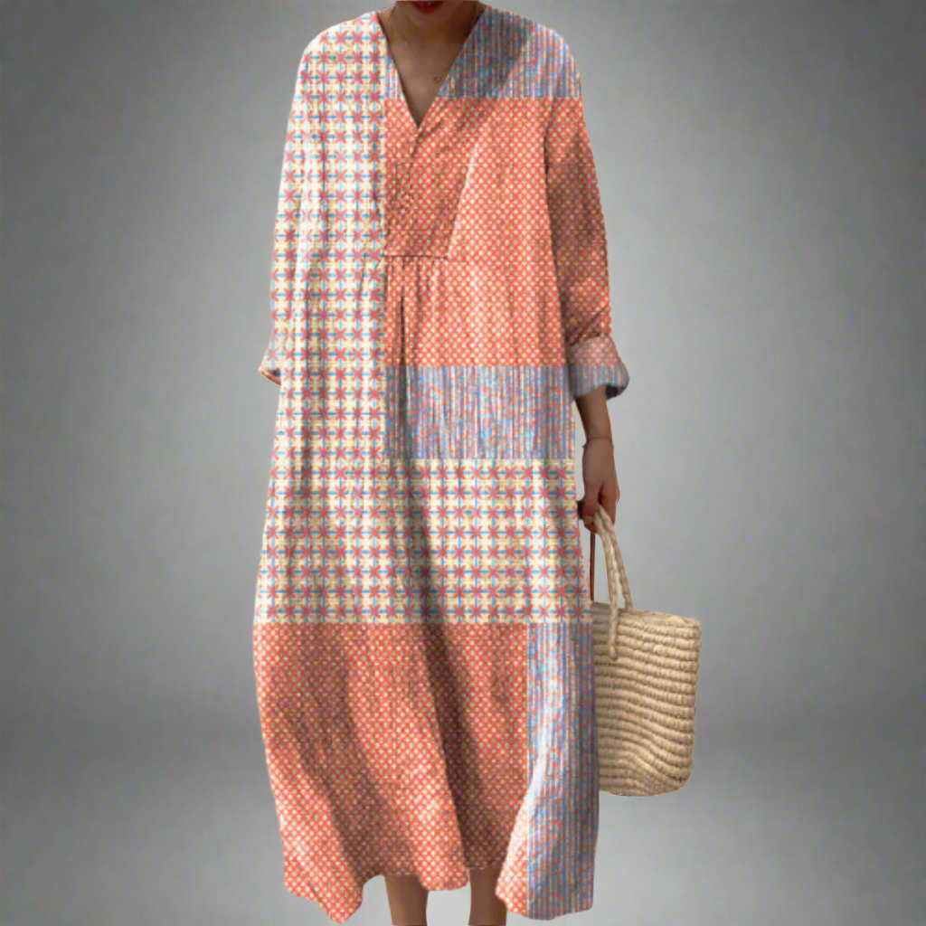 Nora | Coral Starburst Patchwork Midi Gown