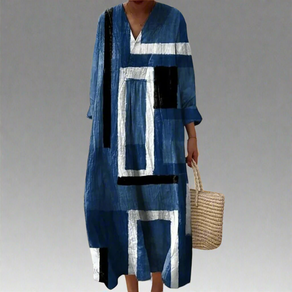 Evelyn | Flowing Abstract Navy Maxi Dress