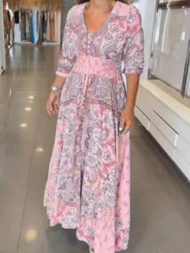 LILA – BOHEMIAN PRINTED V-NECK DRESS