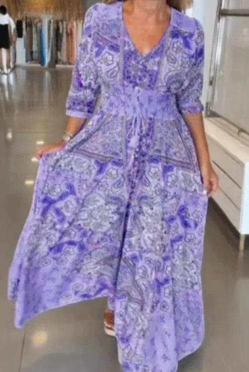 LILA – BOHEMIAN PRINTED V-NECK DRESS