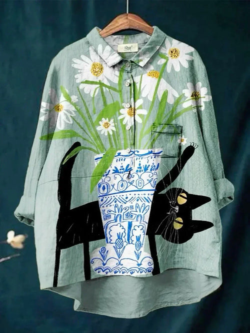 Sofia® | Cat and Flower Print Blouse