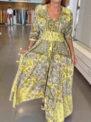 LILA – BOHEMIAN PRINTED V-NECK DRESS