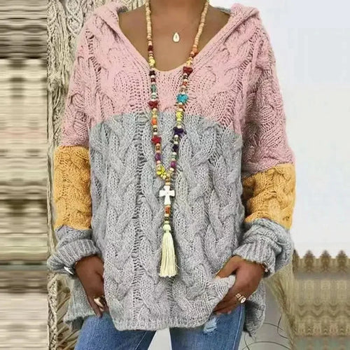 Helena – Women’s Cable Knit Hooded Sweater Pullover