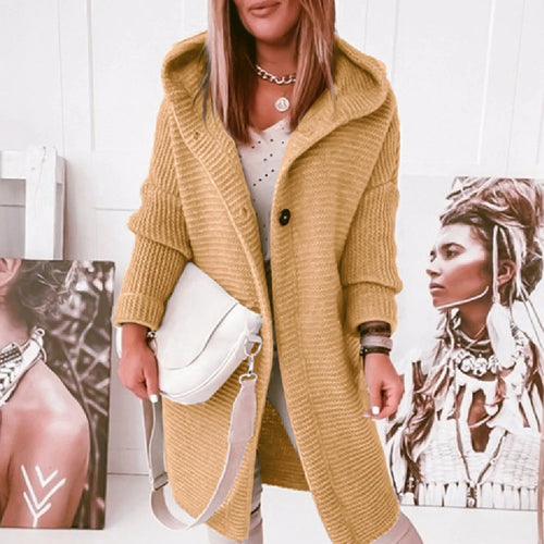 Theresa – Women’s Solid Button Hoodie Cardigan Sweater