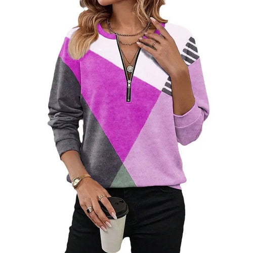Isolde – Women’s Geometric Pattern Half-Zip Polo Shirt
