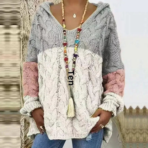 Helena – Women’s Cable Knit Hooded Sweater Pullover