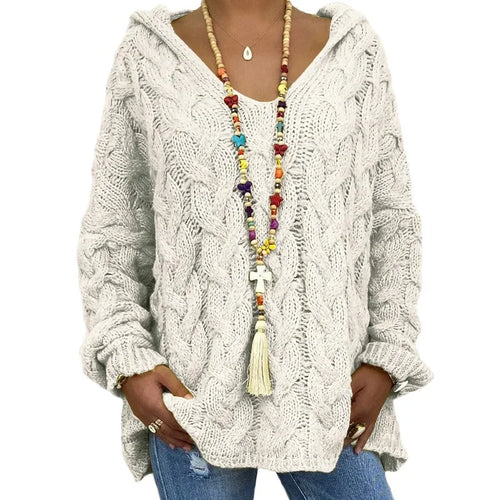 Helena – Women’s Cable Knit Hooded Sweater Pullover