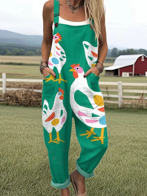 Wide Leg Jumpsuit with Humorous Chick Art Print