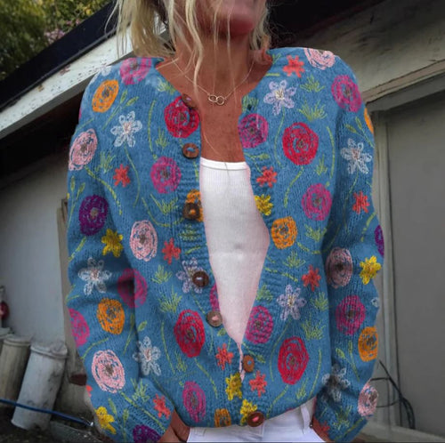 Tilda | Floral Print Blue Cardigan