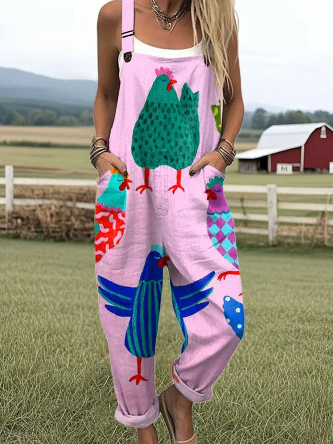 Birdie | Dungarees with Chickens and Playful Birds