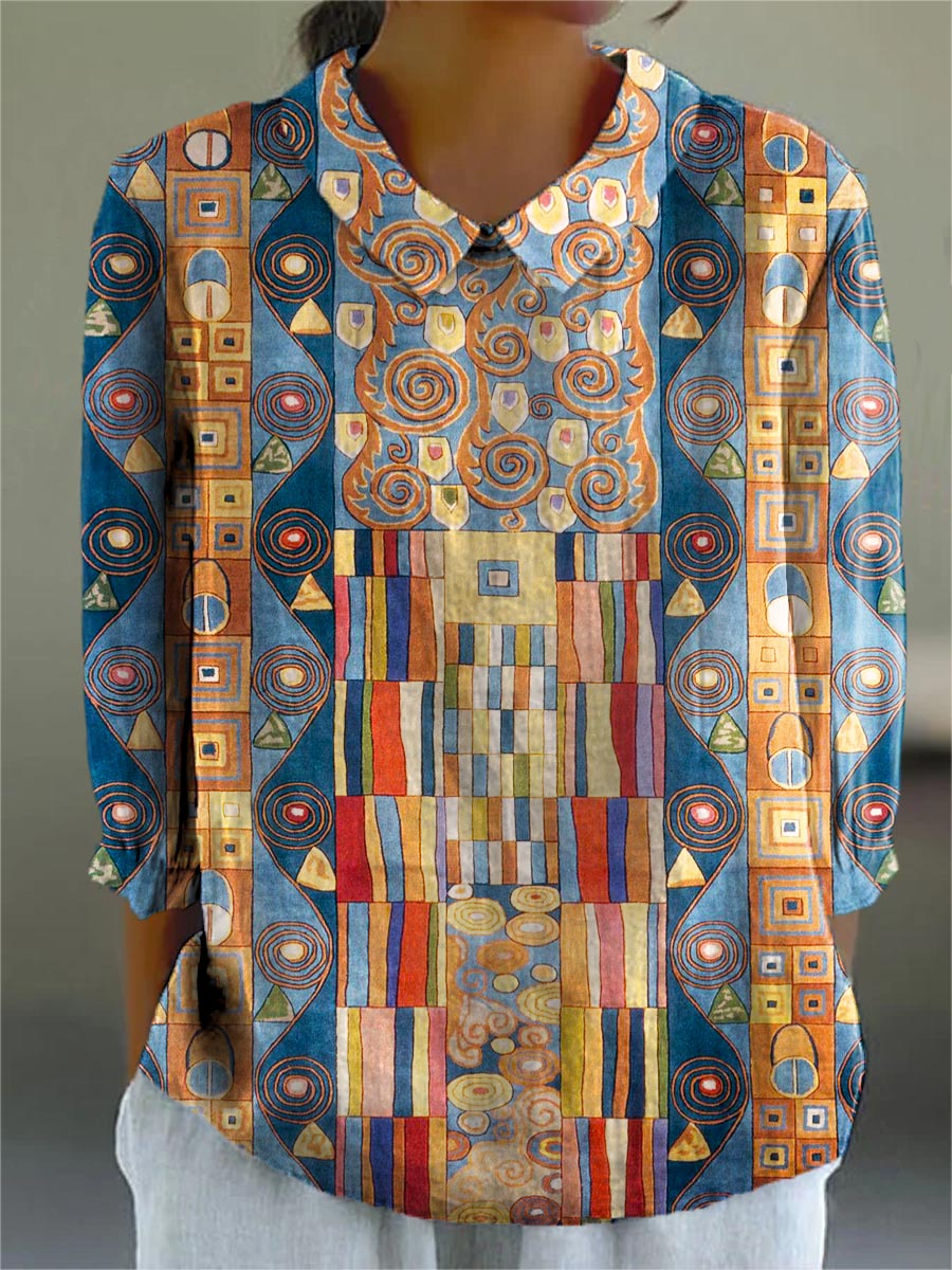 Amara | Abstract Art Print Cotton-Linen Shirt