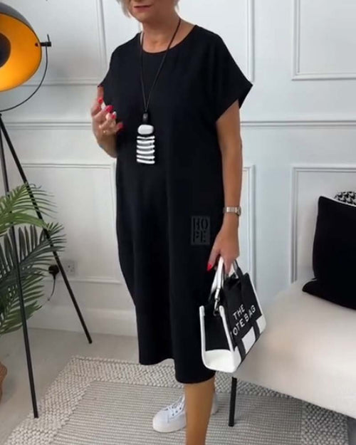 Simple Short-Sleeved Casual Dress with Letter Print