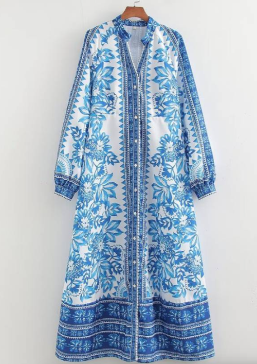 Celeste™ Unique Print Button-Down Maxi Dress