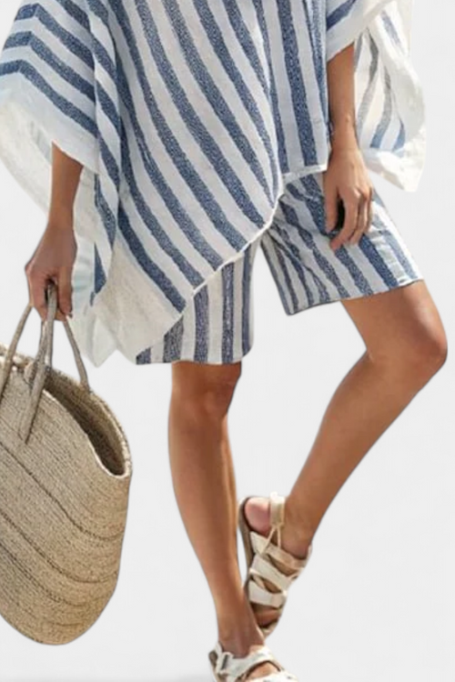 Nancy Striped Ensemble: Oversized Blouse and Chic Shorts