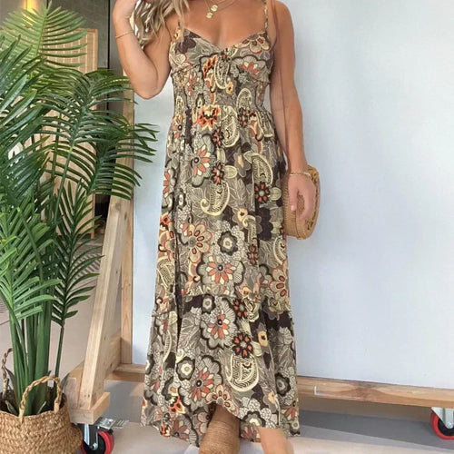 Lunvra Sexy Spaghetti Strap Floral Print Long Dress