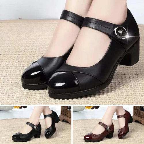 Soft-soled Leather Orthopedic Shoes with Diamond Button