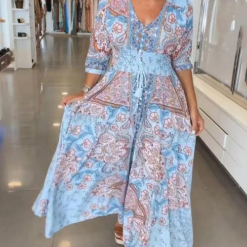 ISADORA – ELEGANT FLORAL DRAWSTRING MAXI DRESS