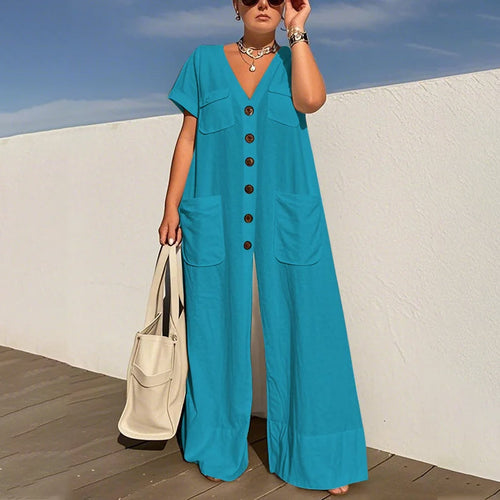 Corinne – Effortless elegant V-neck wide-leg jumpsuit