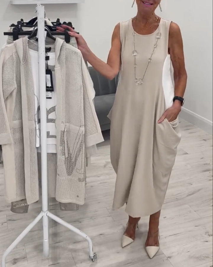 MIREYA – SLEEVELESS PATCHWORK POCKET DRESS