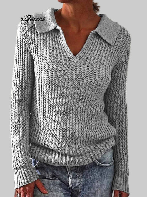 Eveline – Women’s Casual Lapel Long-Sleeve Sweater