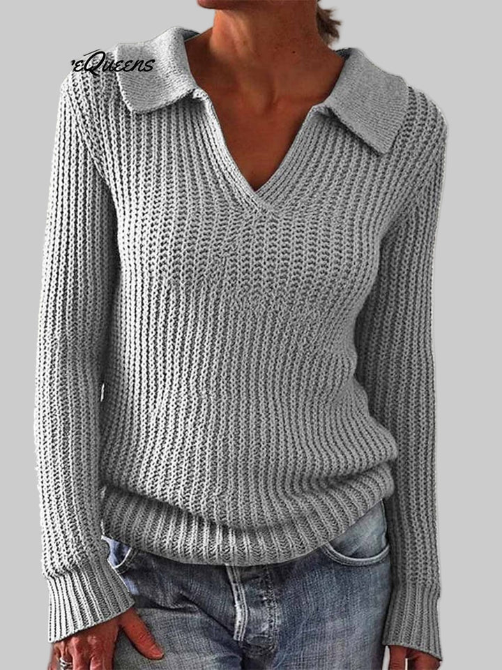 Eveline – Women’s Casual Lapel Long-Sleeve Sweater
