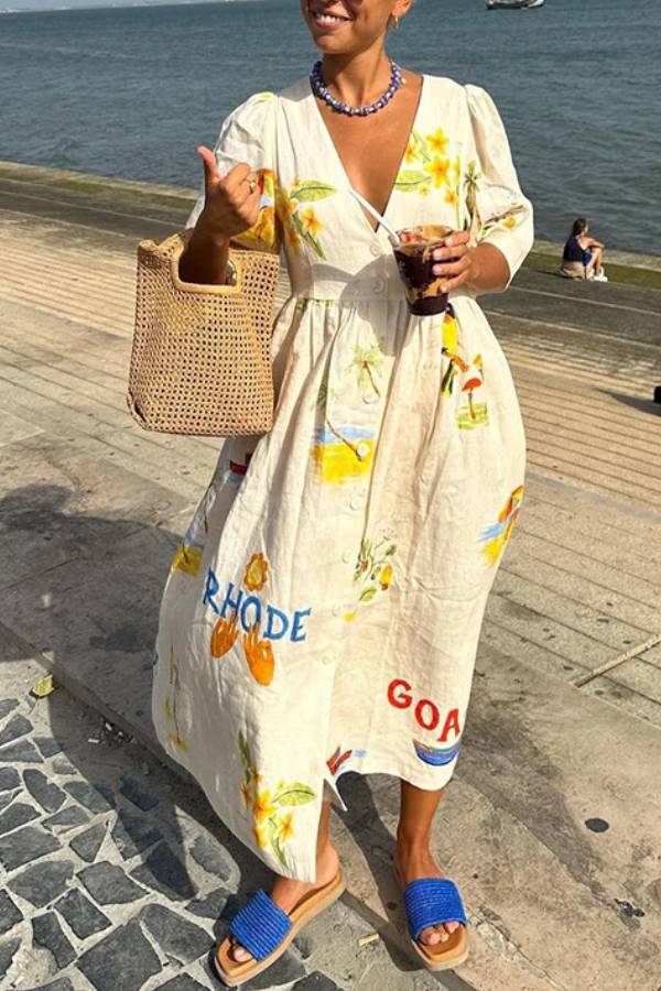 Breeze™ Printed Linen Midi Dress