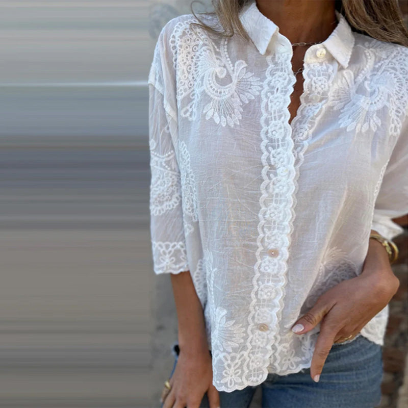 Isolde – Women’s Casual Folded Collar Printed Button Shirt